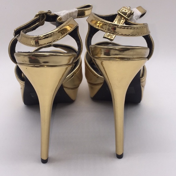 Qupid Ladies Platform Heels Pumps 5” Gold Shiny Metallic Open Toe Size 9 - Picture 8 of 16